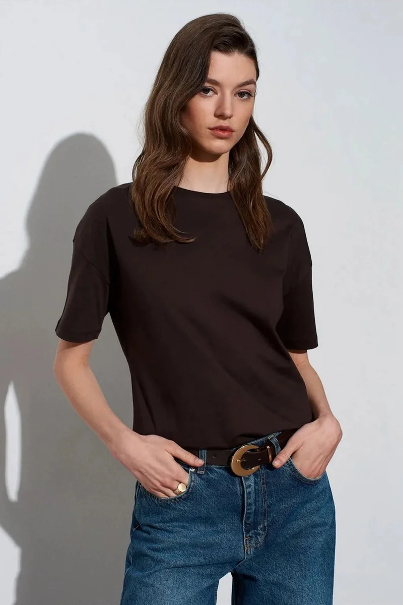 Dilvin Coffee Brown DILVIN Women's Cotton Crew Neck T-Shirt for Women | Best Price UAE