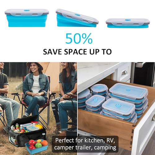 Annaklin Collapsible Food Storage Containers with Lids 20 Pack(81oz/58oz Extra Large Included), 12 Rectangular+8 Round, Annaklin Silicone Collapsible Food Containers Sets Microwave Freezer Dishwasher Safe Blue - Image 4
