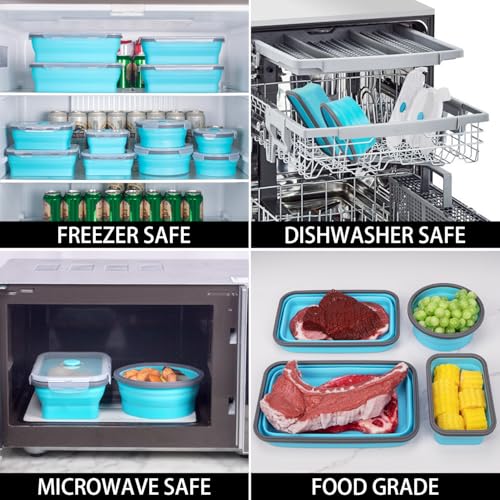 Annaklin Collapsible Food Storage Containers with Lids 20 Pack(81oz/58oz Extra Large Included), 12 Rectangular+8 Round, Annaklin Silicone Collapsible Food Containers Sets Microwave Freezer Dishwasher Safe Blue - Image 5
