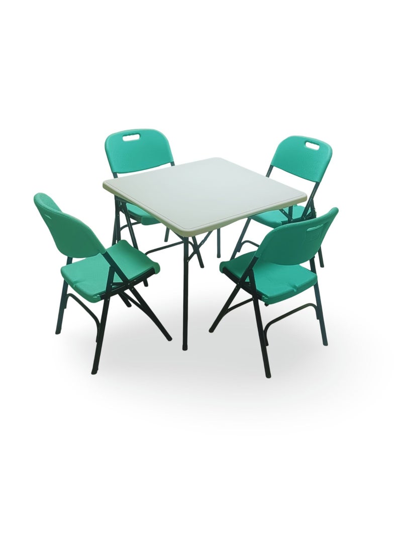 SunBoat Commerce 5-piece folding furniture set 88 cm table with 4 Turquoise Green chairs  - Image 1