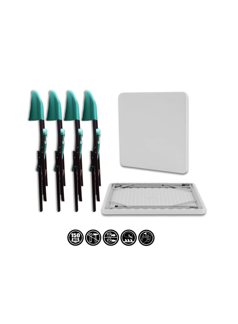 SunBoat Commerce 5-piece folding furniture set 88 cm table with 4 Turquoise Green chairs  - Image 5