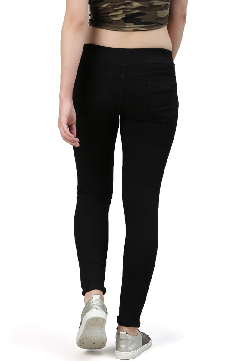 ADBUCKS Women's Denim Slim Fit Mid Rise Stretch Jeggings (Black, 34) - Image 4