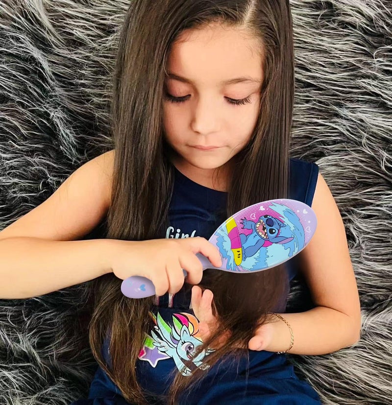 LUV HER Lilo & Stitch Hair Accessory 5 Pcs Set - 1 Regular 9 inch Stitch Hairbrush & 4 Scrunchies - Detangling Brush - Elastic Hair Ties Ropes for Girls, Ages 3+ - Image 3
