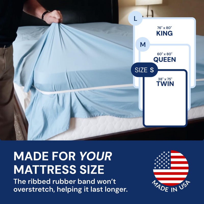 RUBBER HUGGER أشرطة ملاءات السرير RUBBER HUGGER 38" x 75" - صغيرة، توأم وكاملة - قبضة مطاطية مخططة حاصلة على براءة اختراع لحامل الملاءات - أشرطة وحمالات قابلة للتعديل - مخفية تحت اللحاف لملحقات السرير - Image 2