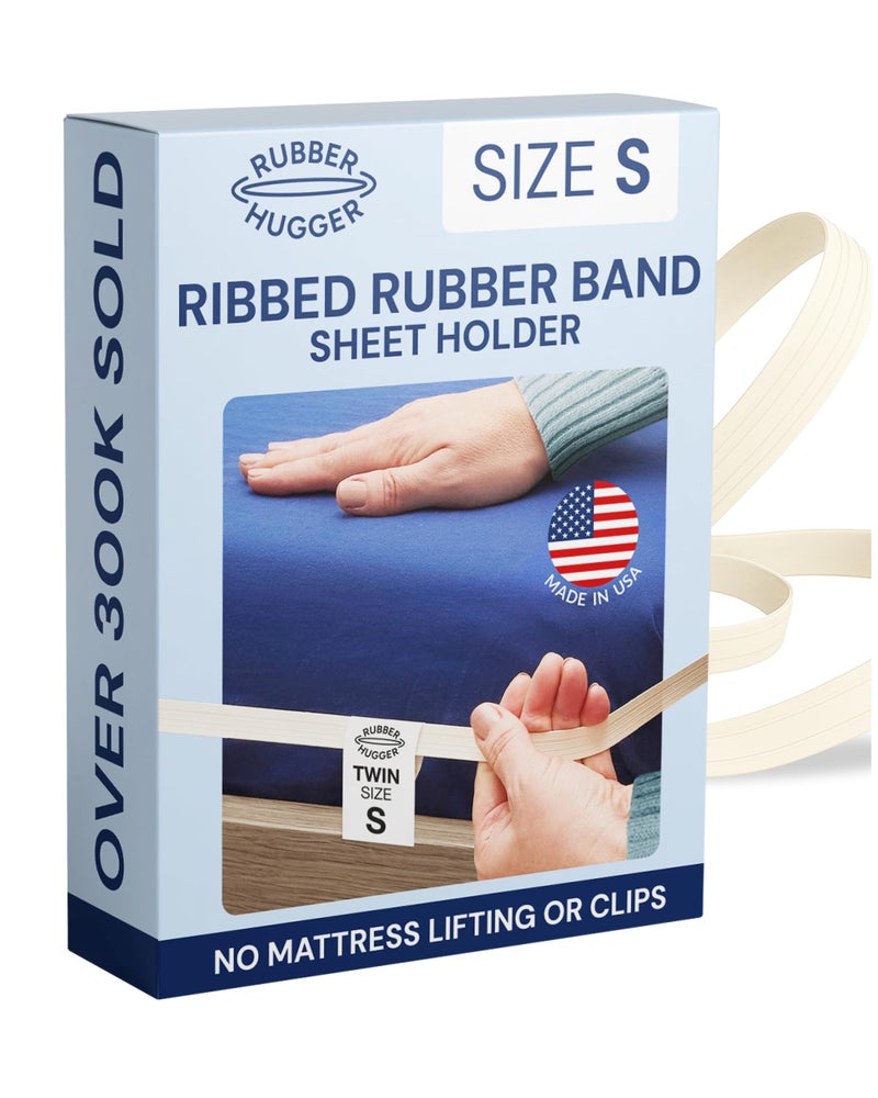 RUBBER HUGGER أشرطة ملاءات السرير RUBBER HUGGER 38" x 75" - صغيرة، توأم وكاملة - قبضة مطاطية مخططة حاصلة على براءة اختراع لحامل الملاءات - أشرطة وحمالات قابلة للتعديل - مخفية تحت اللحاف لملحقات السرير - Image 1