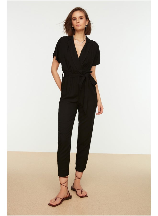 trendyol - Black Lacing Detailed Double Breasted Collar Woven Jumpsuit - Image 1