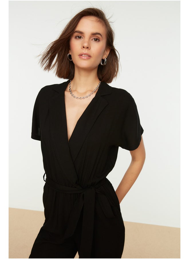 trendyol - Black Lacing Detailed Double Breasted Collar Woven Jumpsuit - Image 1