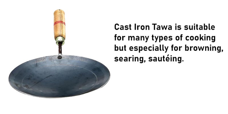 ManavRachit Iron Tawa with Wooden Handle Grip 10 Inch Handmade Premium for RotiChapati Paratha Phulka Omelette Concave Tava Black - Image 4