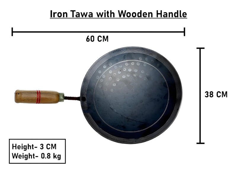 ManavRachit Iron Tawa with Wooden Handle Grip 10 Inch Handmade Premium for RotiChapati Paratha Phulka Omelette Concave Tava Black - Image 2