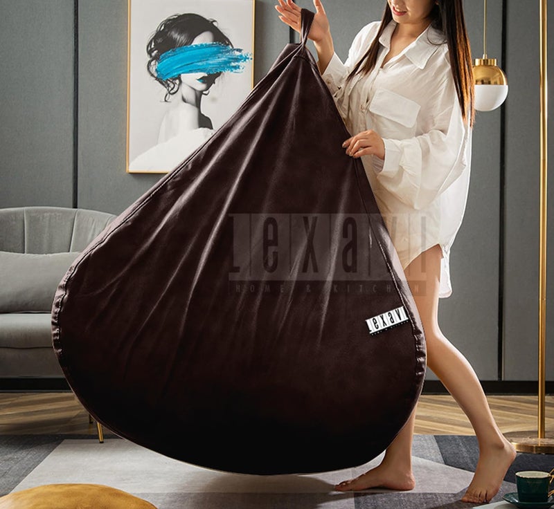 LEXAVI® - 6XL Premium Superior-A Grade Orchid Leather Filled with Beans Jumbo Bean Bag with Footrest and Cushion Adult Size Bean Bag Capactity-Upto 6Feet (Ready to Use) Color (XXXXXXL-Black) - Image 2