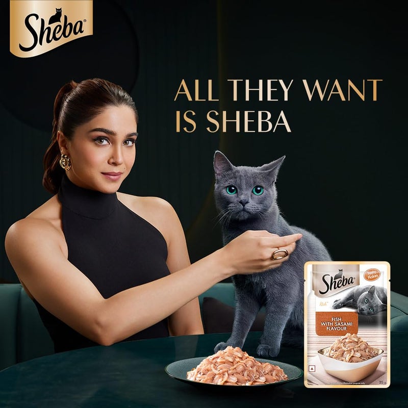 Sheba طعام قطط شيفا ريتش بريميوم للبالغين (1+ سنوات) رطب، سمك بنكهة ساسامي، 35 جرام كيس (عبوة من 12) - Image 4