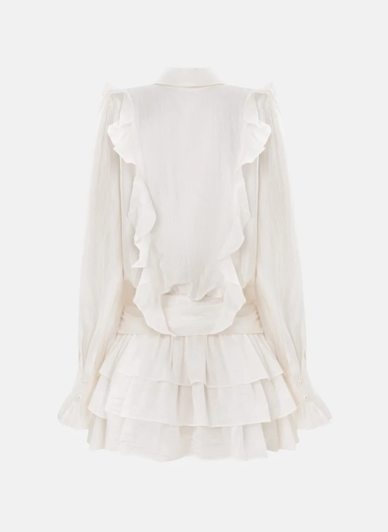 Lichi Textured fabric mini dress with ruffles on the bodice