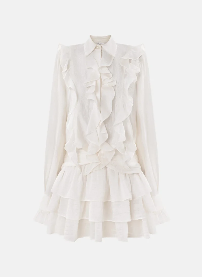 Lichi Textured fabric mini dress with ruffles on the bodice