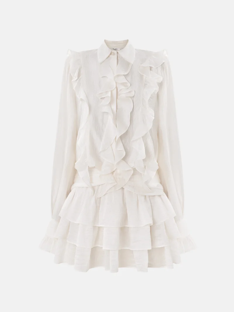 Lichi Textured fabric mini dress with ruffles on the bodice