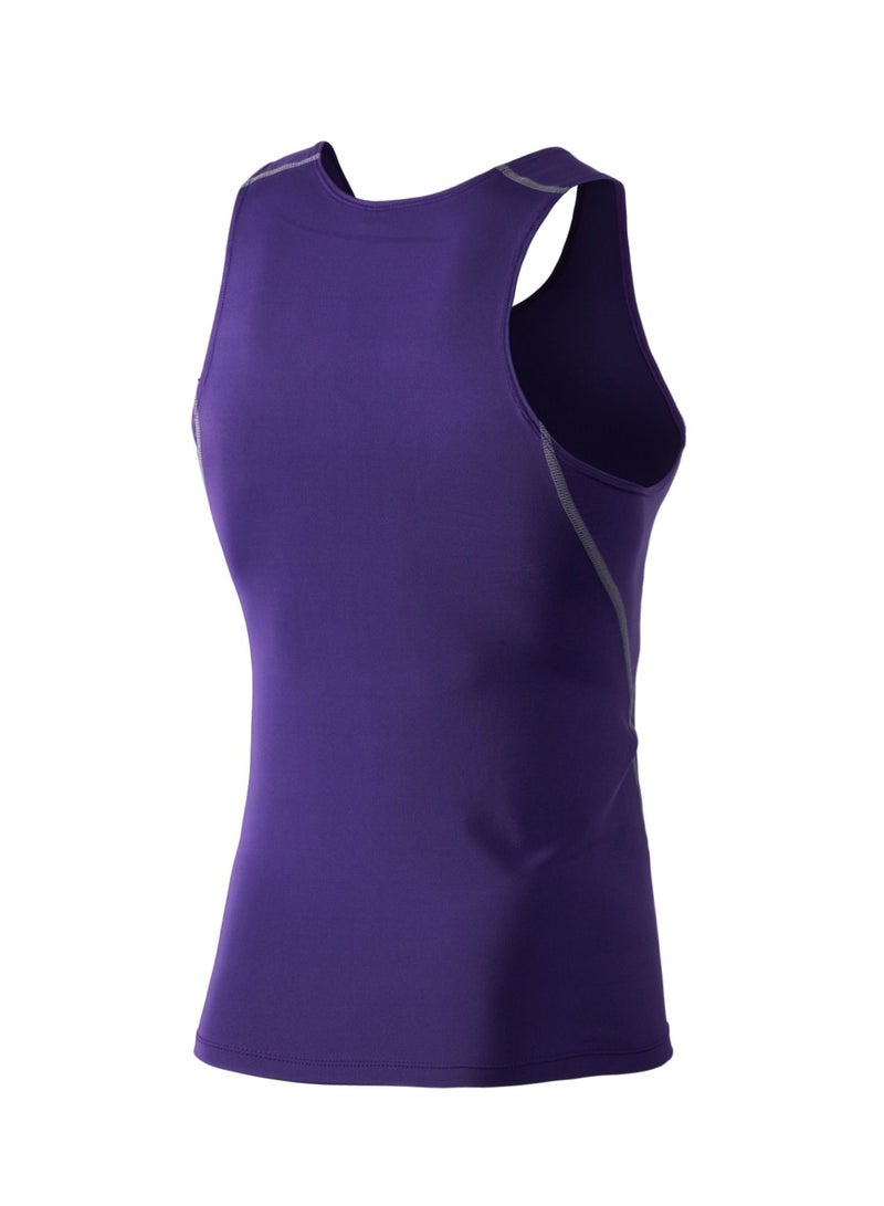 Men Quick Dry Breathable Elastic Sleeveless Shirt Purple - Image 2