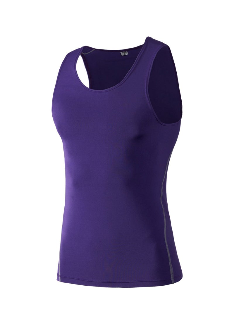 Men Quick Dry Breathable Elastic Sleeveless Shirt Purple - Image 1