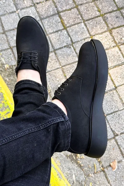 Big King Black Suede Thick Sole Men's Classic Shoes