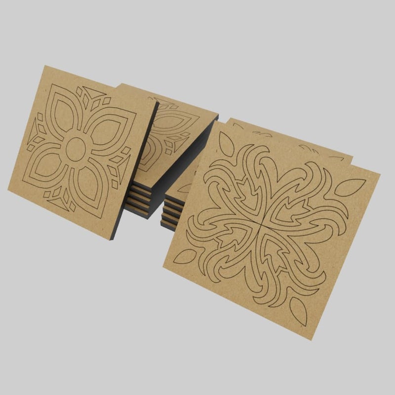 PICRAZEE DIY Engineered Pine MDF Pre-Marked 12 Square Plates (2 Designs 6 pcs Each Design) Size 4x4 inch and 5.5 mm Thickness– Ideal for Art and Craft, Resin Art, Decoupage, and DIY Projects - Image 5