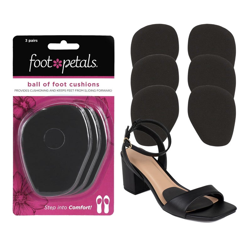 Foot Petals Ball of Foot Cushions Metatarsal Pad Lasting Comfort Relief Prevent Toe Sliding Overhang Womens Heels 3 Pair Black - Image 2