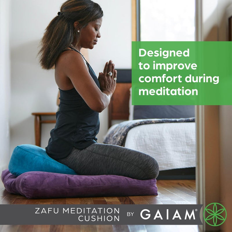 Gaiam Zafu Yoga Meditation Cushion - Ergonomic Buckwheat Hull Floor Pillow for Posture Support, Tailored Comfort with Adjustable Filling, Carry Handle, Versatile for Pilates and Relaxation - Purple - Image 4