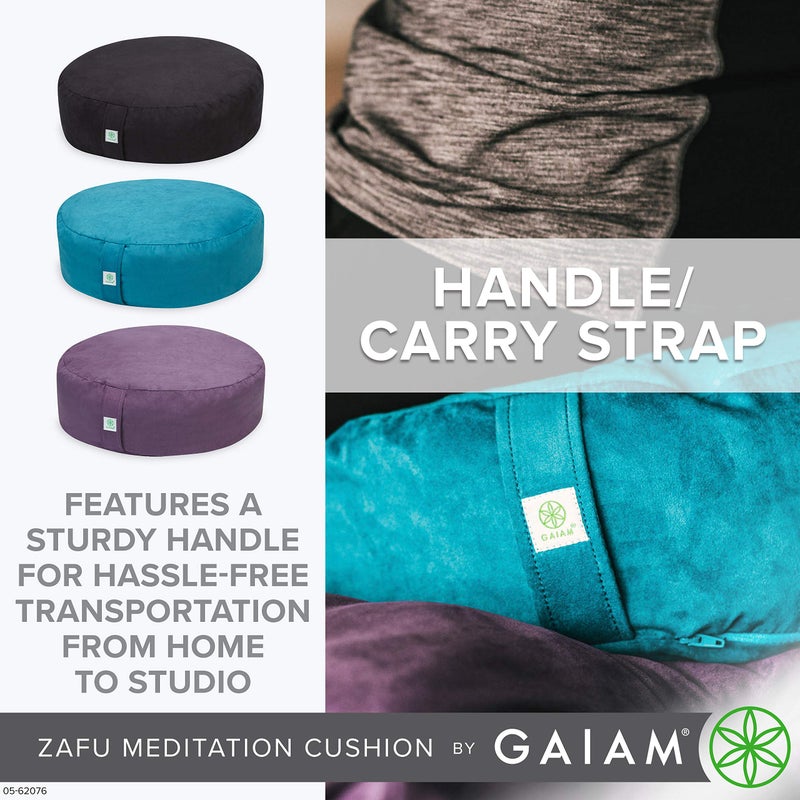 Gaiam Zafu Yoga Meditation Cushion - Ergonomic Buckwheat Hull Floor Pillow for Posture Support, Tailored Comfort with Adjustable Filling, Carry Handle, Versatile for Pilates and Relaxation - Purple - Image 5