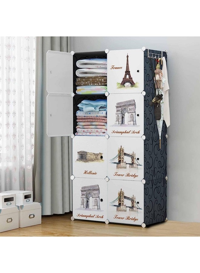 Oumffy Oumffy Plastic Baby Wardrobe Collapsible Storage Rack Multipurpose Shelve Closest Organizer for Kids and Living Room Bedroom (8-Door, Black)  - Image 1