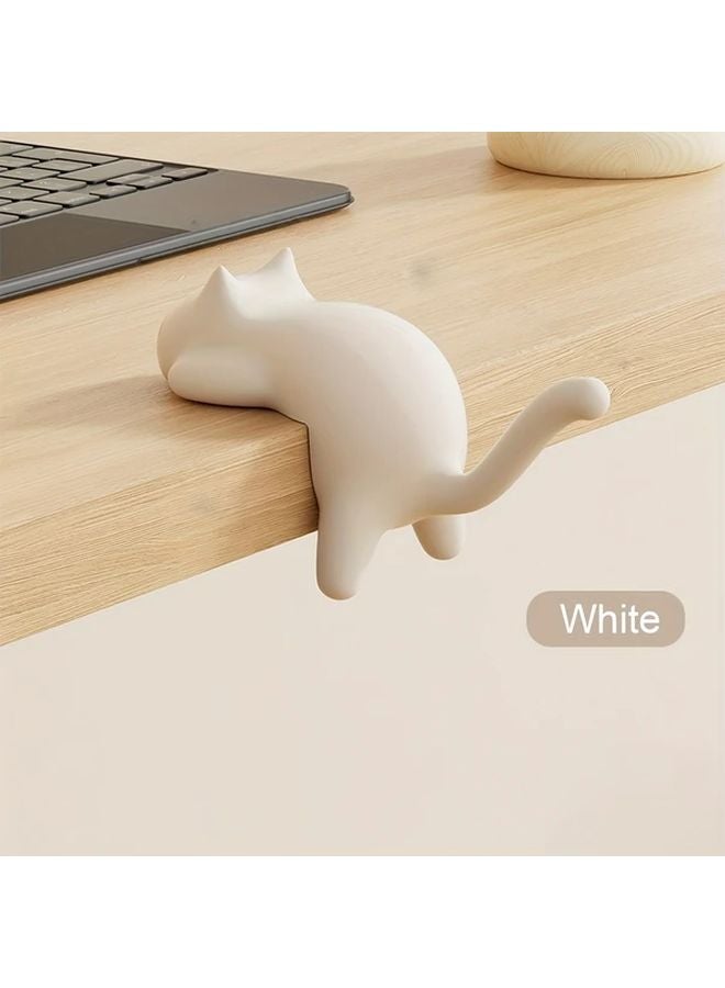 White Cat Desk Hook No Drill Organizer Strong Adhesive Holds Keys Cables Bags - Image 1