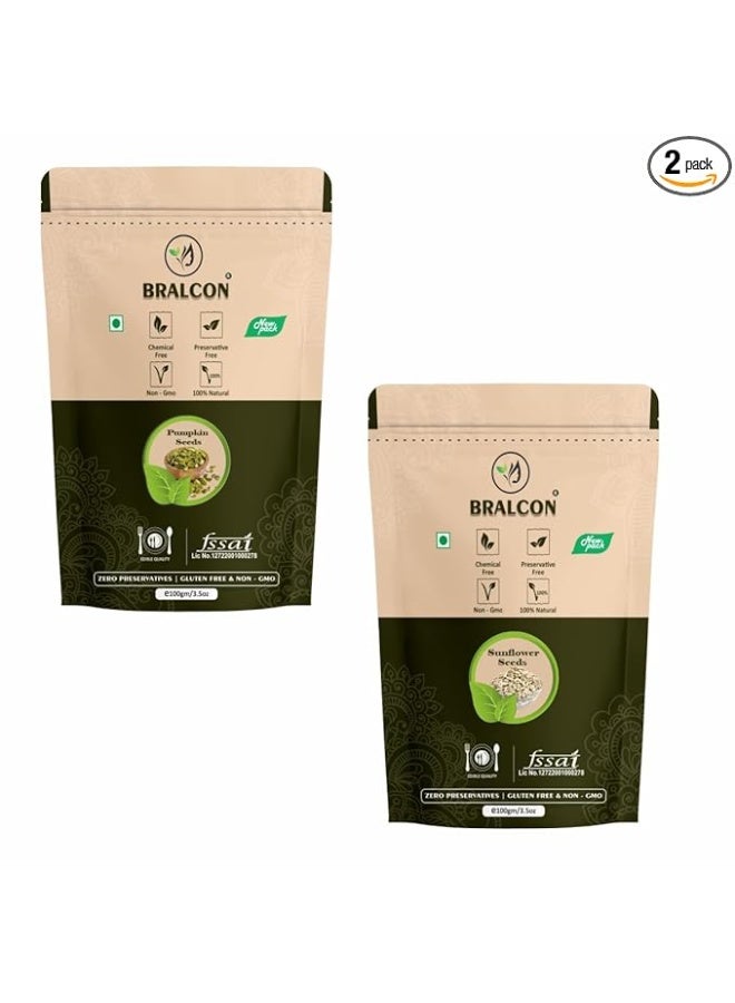 BRALCON Organic Seeds Combo (Sunflower Seeds- 100g, Pumpkin Seeds -100g) | Raw Unroasted Sunflower Seeds & Pumpkin Seeds For eating | Protein and Fiber Rich Superfood - Image 1