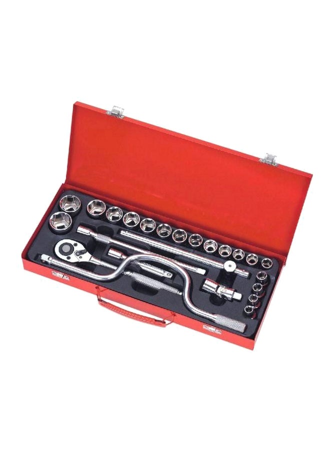 Loquat 24-Piece Wrench And Socket Set With Tool Box Silver/Black/Red