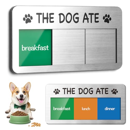 EliteSign Dog Fed Sign- Dog Feeding Chart 3 Times A Day,Pet Feeding Reminder,Did You Feed The Dogs Tracker With Magnets and Double Sided Tape for Fridge, Prevent Over Feed, Brushed Silver - Image 1