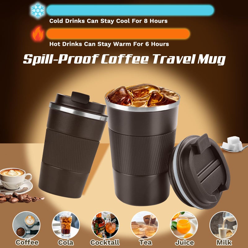 SPLMIFA Vacuum-Insulated Stainless Steel Travel Coffee Mug, Leak-Proof Reusable Coffee Cup with Lid - Keep Hot & Cold Drinks for Hours, Durable Insulated Tumbler for Men & Women(3rd-Dark Coffee, 12OZ) - Image 2