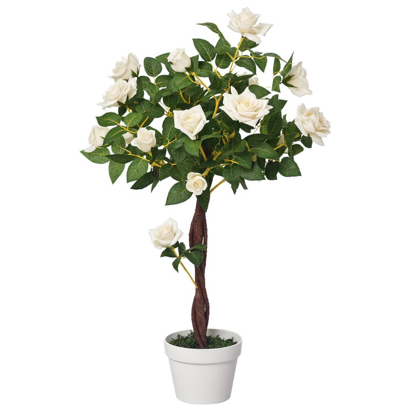 Outsunny 90cm3FT Artificial Rose Tree Fake Decorative Plant with Pot Indoor Faux Decoration Home Office Decor White