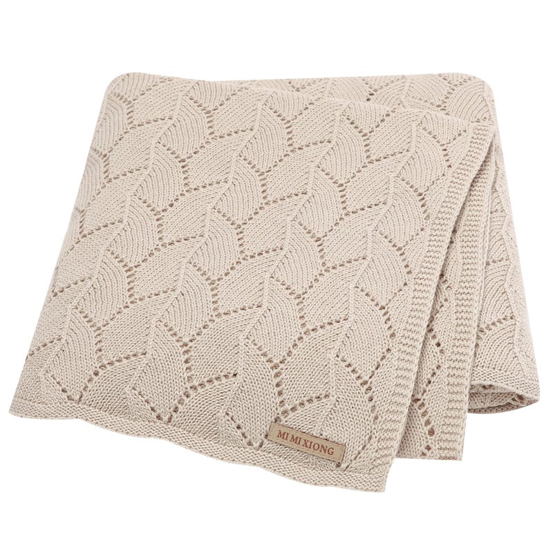 LAWKUL Cellular Blanket Baby 100% Cotton Knitted Soft Knit Crochet Blankets for Newborn Boy Girls Toddler 100x80cm Beige - Image 1