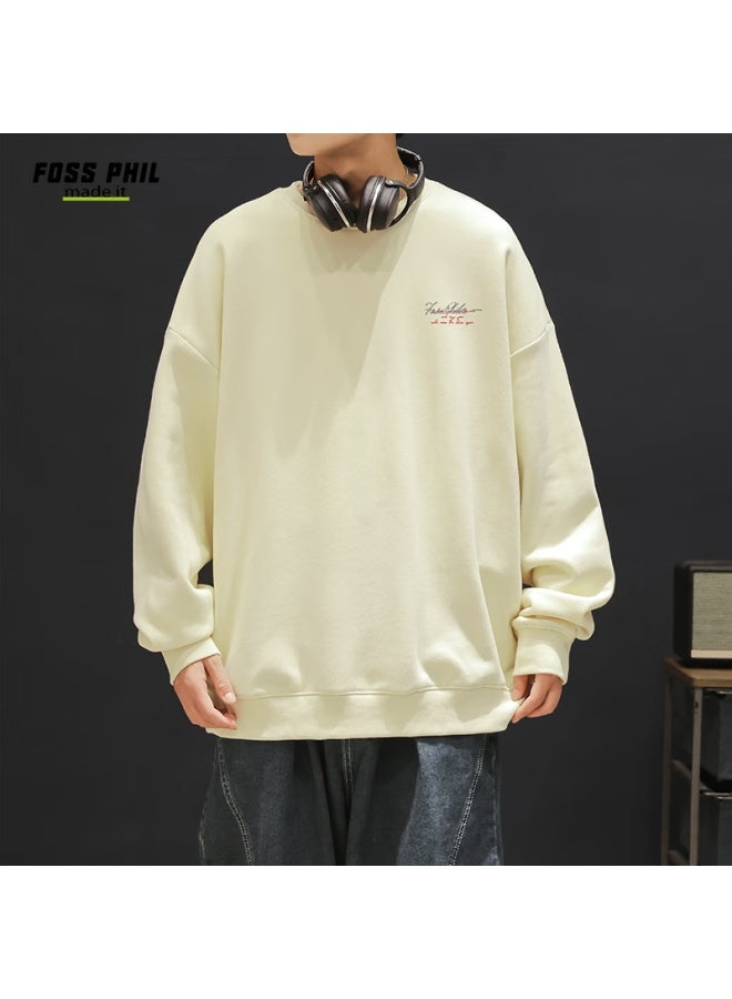 Foss Phil Men's Sweatshirt, Loose-fitting Printed Round Neck T-shirt For Autumn And Winter, Casual Trendy Top Fpw4 Apricot Color L - Image 4