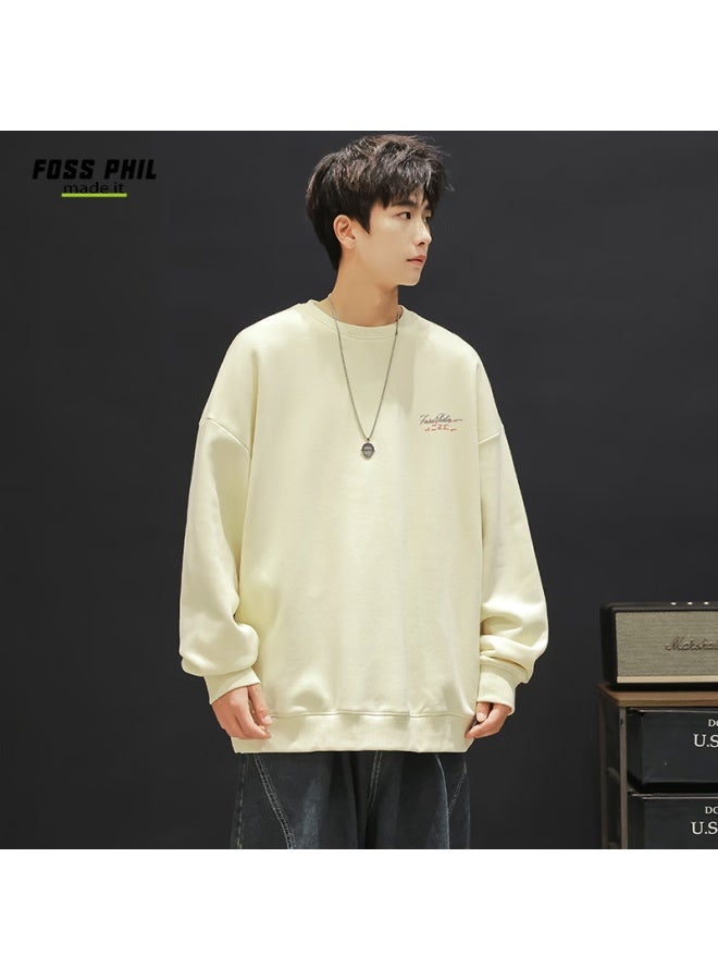 Foss Phil Men's Sweatshirt, Loose-fitting Printed Round Neck T-shirt For Autumn And Winter, Casual Trendy Top Fpw4 Apricot Color L - Image 3