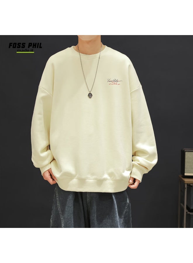 Foss Phil Men's Sweatshirt, Loose-fitting Printed Round Neck T-shirt For Autumn And Winter, Casual Trendy Top Fpw4 Apricot Color L - Image 1