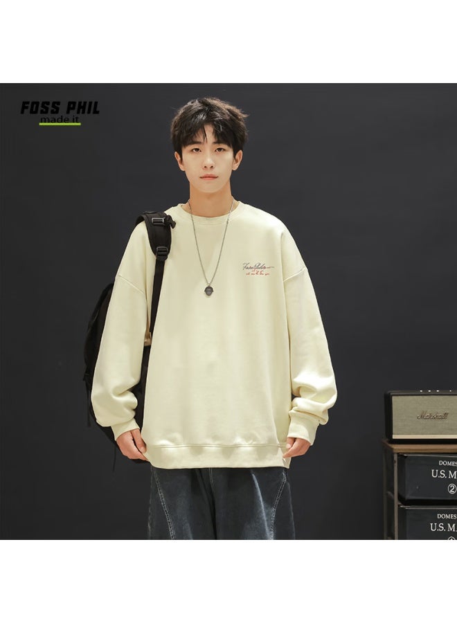 Foss Phil Men's Sweatshirt, Loose-fitting Printed Round Neck T-shirt For Autumn And Winter, Casual Trendy Top Fpw4 Apricot Color L - Image 2