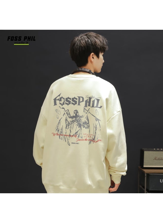Foss Phil Men's Sweatshirt, Loose-fitting Printed Round Neck T-shirt For Autumn And Winter, Casual Trendy Top Fpw4 Apricot Color L - Image 5