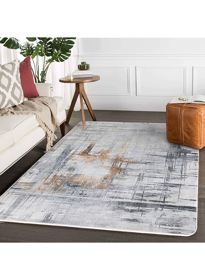 Zaboon Carpets & Rugs Modern Abstract Area Rugs Living Room Soft Short Pile Rug Non-slip Grey Large Luxury Carpet Living Room Bedroom Floor Mat Home Decor (120 * 160 cm, Gold Grey) - Image 1