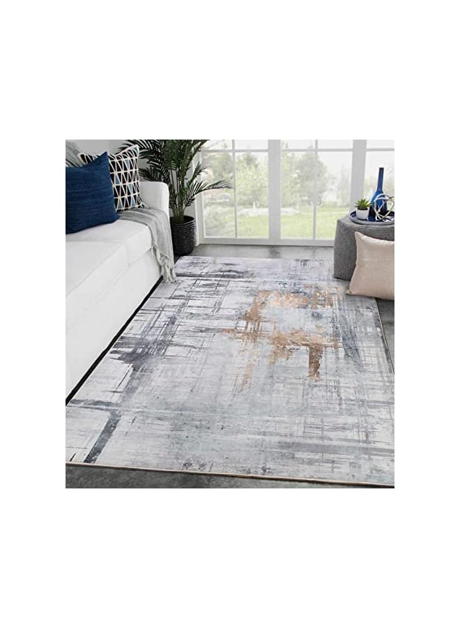 Zaboon Carpets & Rugs Modern Abstract Area Rugs Living Room Soft Short Pile Rug Non-slip Grey Large Luxury Carpet Living Room Bedroom Floor Mat Home Decor (120 * 160 cm, Gold Grey) - Image 2