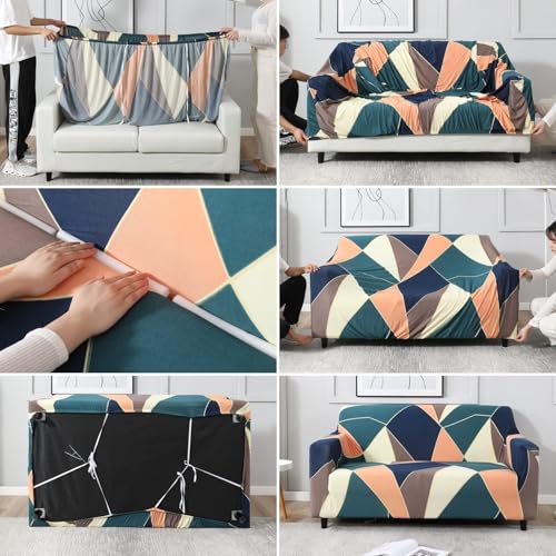 HOKIPO Elastic Stretchable Universal Sofa Cover 1 Seater, Green Peach Abstarct (NEW2-AR-4093-D14) - Image 3