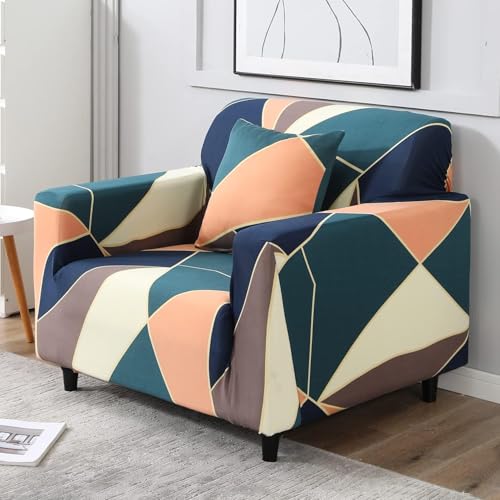 HOKIPO Elastic Stretchable Universal Sofa Cover 1 Seater, Green Peach Abstarct (NEW2-AR-4093-D14) - Image 2