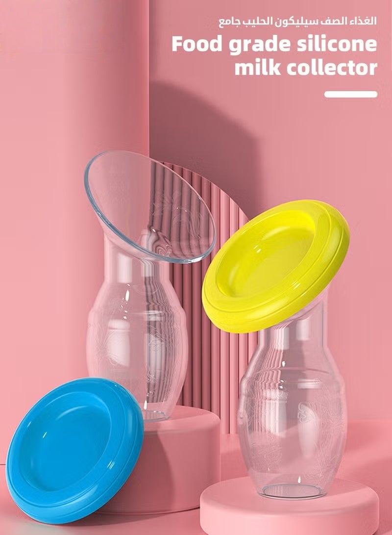 HOOKOR 2Pcs Manual Breastmilk Pump, 100% Food-grade Silicone Breastmilk Collector, Silicone Breastmilk Pump with Leakproof Lid for Breastmilk feeding, Clear 90ml, BPA Free Manual Milk Collector with Cap - Image 2