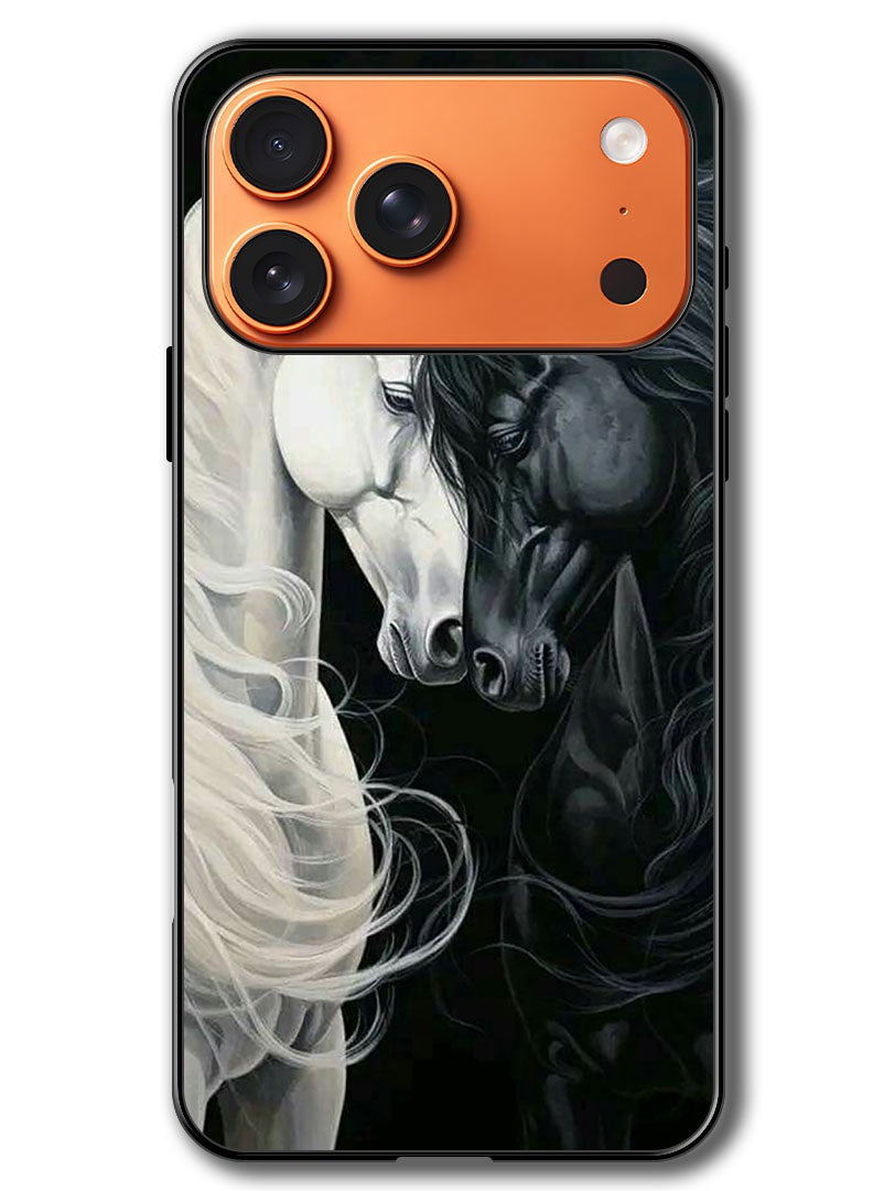 Theodor Case Compatible with Apple iPhone 17 Pro Max 6.9 Inch Protection Shockproof Bumper Cover Black and White Horse - Image 1