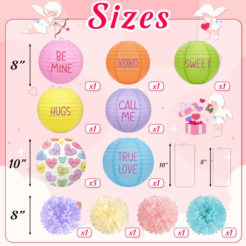 Renbuzhu 13PCS Valentines Day Decorations Colorful Paper Lanterns Pom Poms Valentineâ€™s Conversation Hearts Party Hanging Decor Supplies for Wedding Anniversary Office - Image 3