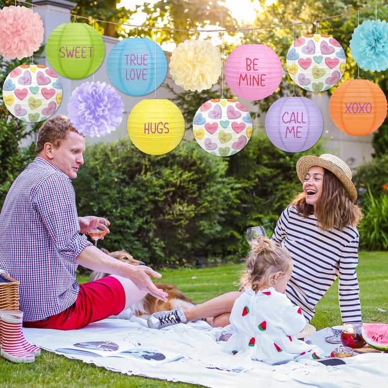 Renbuzhu 13PCS Valentines Day Decorations Colorful Paper Lanterns Pom Poms Valentineâ€™s Conversation Hearts Party Hanging Decor Supplies for Wedding Anniversary Office - Image 5