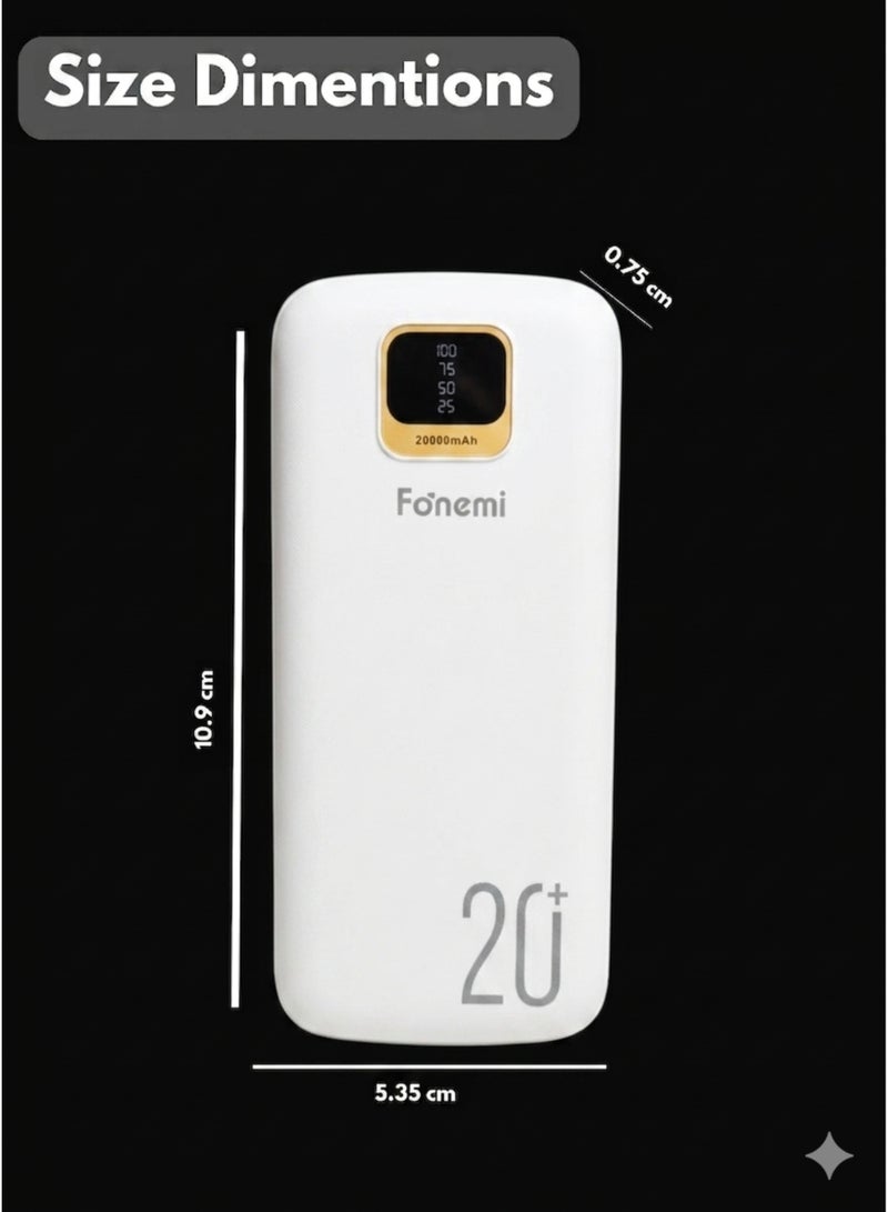 Fonemi 20000mAh Power Bank 22.5W Fast Charging, Built-in 4 Cables (Type-C, Lightning, Micro USB, USB), Digital LED Display, Smart Protection Chip, Dual Input & Multiple Output Portable Charger with Handle, Multi-Device Charging for Outdoor, Home & Office, White - Image 5