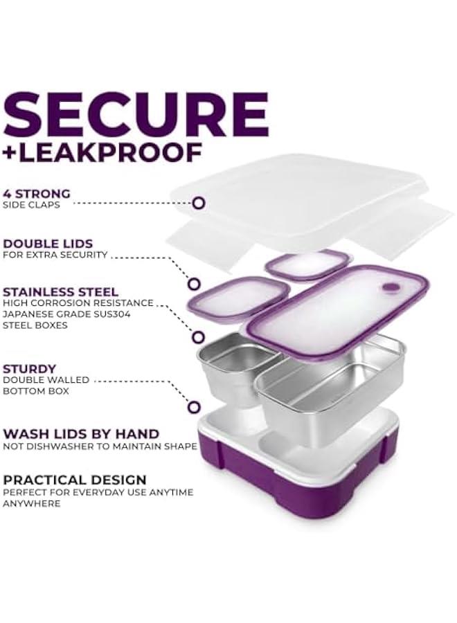 HOOKOR Stainless Steel Bento Lunch Box for Adults and Kids, 3 Compartments Large Leakproof Meal Prep Food Container for Men,Women Work or School Lunch Box,720ml,Green - Image 2