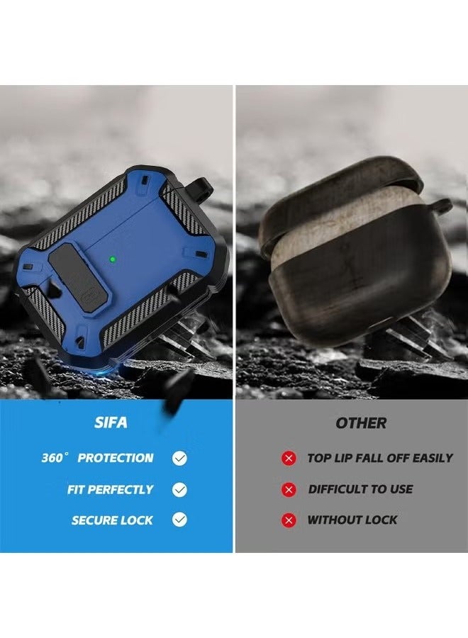 Airpods Pro 2nd Generation Case Cover with Lock, AirPods Pro 2 Protective Case Cover,Hard Shell Rugged Shockproof Cover with Keychain Compatible with Apple Airpods Pro 2 (Black/Blue) - Image 4