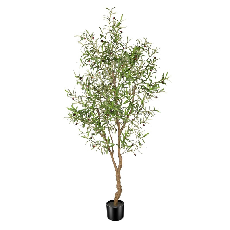 FEELEAD 7ft Faux Olive Tree - Fake Potted Olive Silk Tree with Planter Natural Olive Branches and Realistic Leaves Artificial Tree for Home House Office Decor Indoor - Image 1
